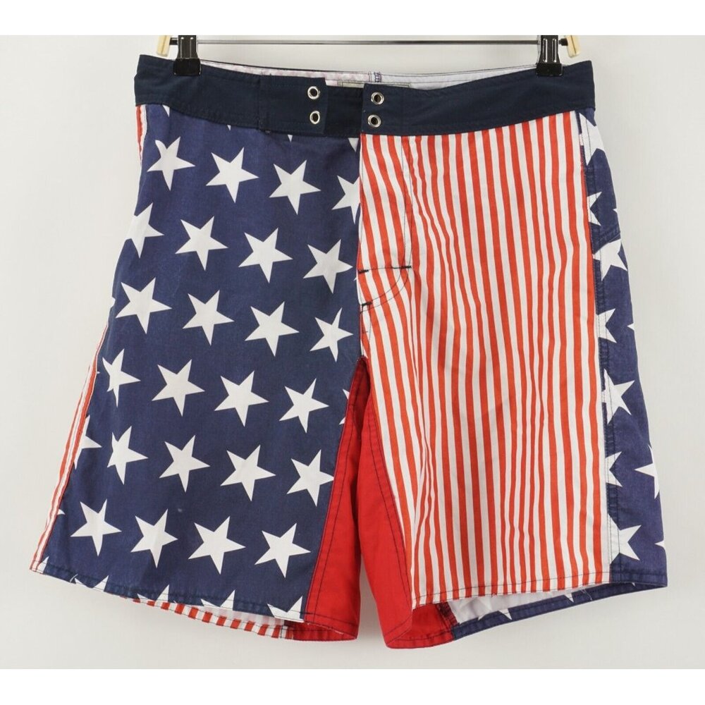 Wellen USA American Flag Board Swim Shorts Men's‎ 30 x 9" Red White Blue